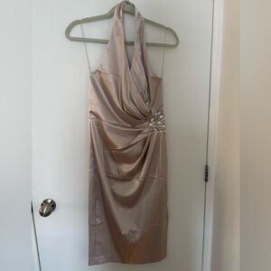 London Times Satin Halter Dress in Champagne Blush Size 8
